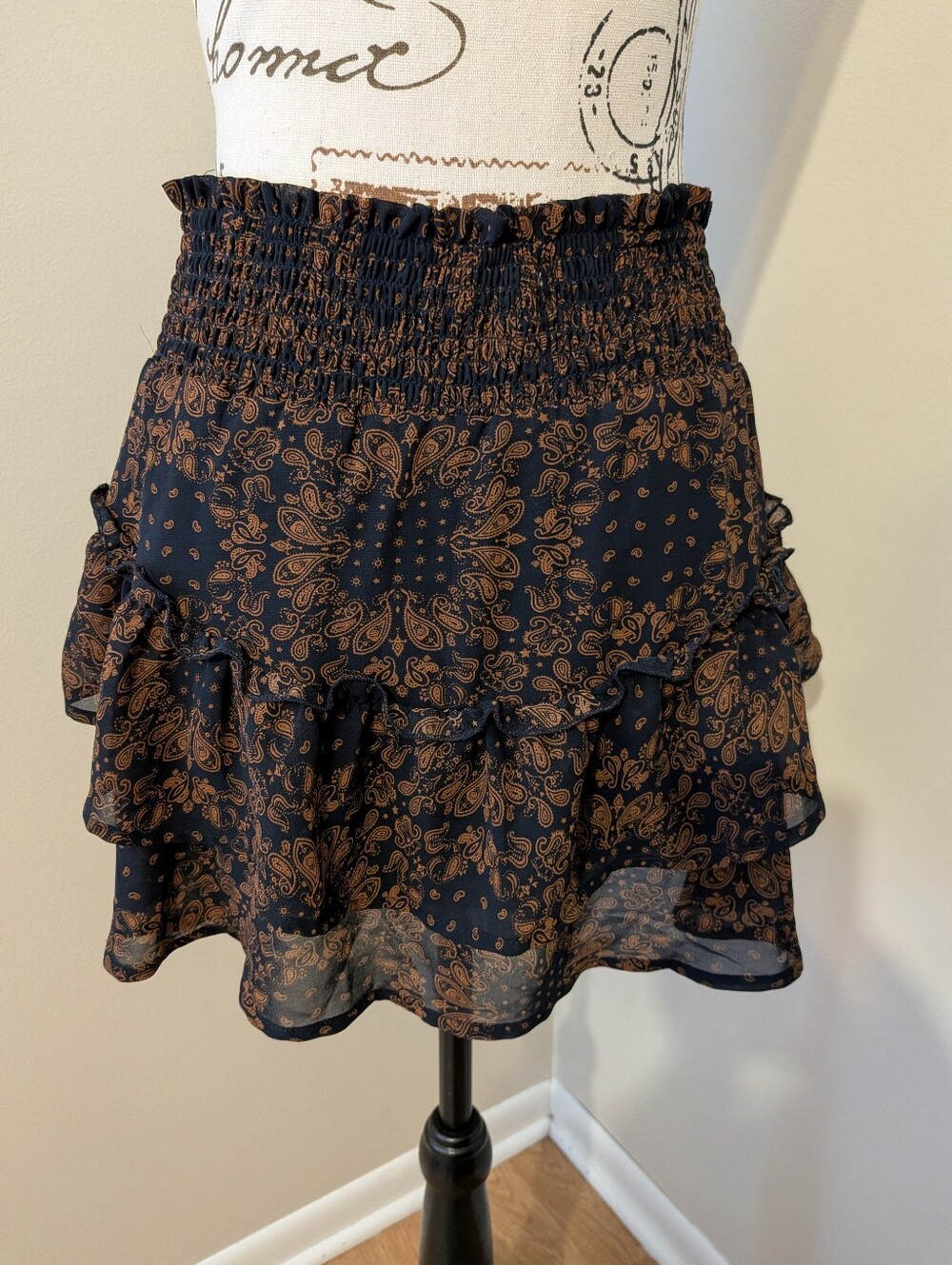 Altar'd State Gloria Brown Navy Tiered Paisley Short Skirt Small Boho Western